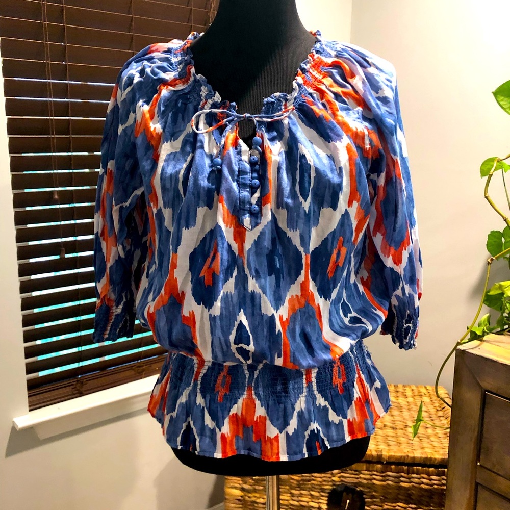 Jones New York blue and coral 3/4 sleeved top.